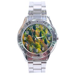 Forest Trees Leaves Fall Autumn Nature Sunshine Stainless Steel Analogue Watch by Ravend