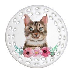 Watercolor Cat Ornament (round Filigree) by SychEva