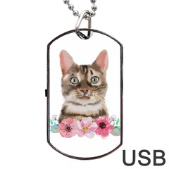 Watercolor Cat Dog Tag Usb Flash (two Sides) by SychEva