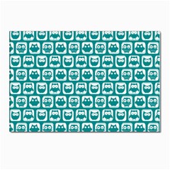 Teal And White Owl Pattern Postcard 4 x 6  (pkg Of 10) by GardenOfOphir