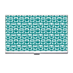 Teal And White Owl Pattern Business Card Holder by GardenOfOphir