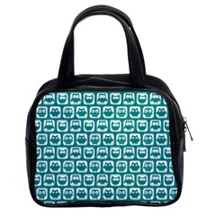 Teal And White Owl Pattern Classic Handbag (two Sides) by GardenOfOphir