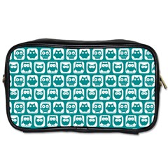 Teal And White Owl Pattern Toiletries Bag (two Sides) by GardenOfOphir