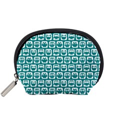 Teal And White Owl Pattern Accessory Pouch (small) by GardenOfOphir