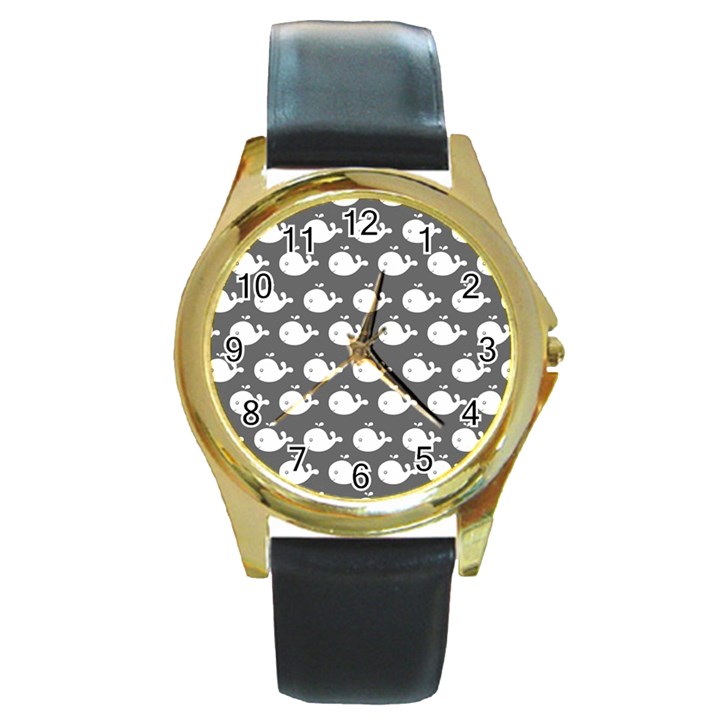 Cute Whale Illustration Pattern Round Gold Metal Watch