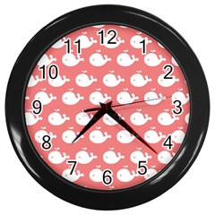 Coral Whales Pattern Wall Clock (black) by GardenOfOphir