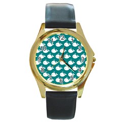 Cute Whale Illustration Pattern Round Gold Metal Watch