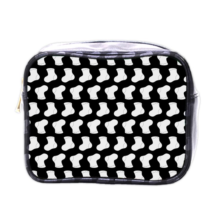 Black And White Cute Baby Socks Illustration Pattern Mini Toiletries Bag (One Side)