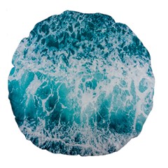 Tropical Blue Ocean Wave Large 18  Premium Flano Round Cushions by Jack14