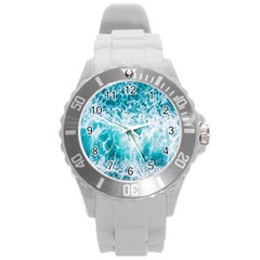 Tropical Blue Ocean Wave Round Plastic Sport Watch (l)