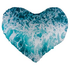 Tropical Blue Ocean Wave Large 19  Premium Heart Shape Cushions by Jack14