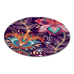 Ornamental Patterns Abstract Flower Pattern Purple Oval Magnet by Jancukart