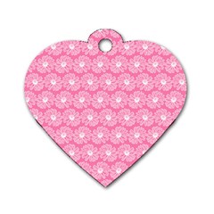 Pink Gerbera Daisy Vector Tile Pattern Dog Tag Heart (two Sides) by GardenOfOphir