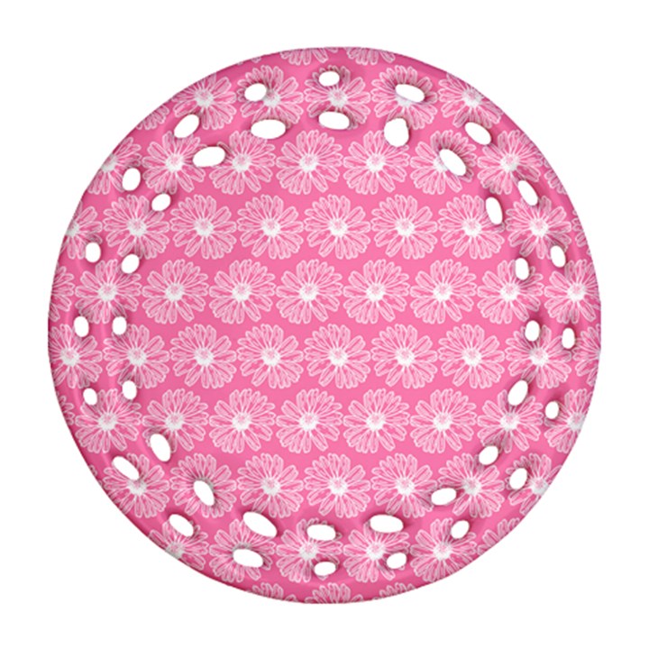 Pink Gerbera Daisy Vector Tile Pattern Ornament (Round Filigree)