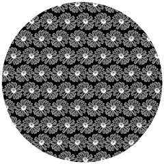 Black And White Gerbera Daisy Vector Tile Pattern Wooden Puzzle Round by GardenOfOphir