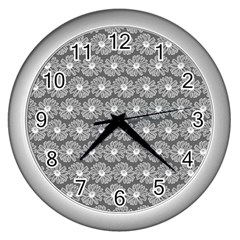 Gerbera Daisy Vector Tile Pattern Wall Clock (silver) by GardenOfOphir