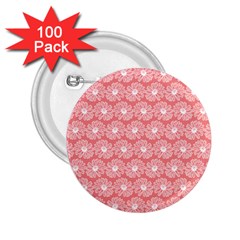 Coral Pink Gerbera Daisy Vector Tile Pattern 2 25  Buttons (100 Pack)  by GardenOfOphir