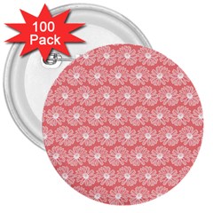 Coral Pink Gerbera Daisy Vector Tile Pattern 3  Buttons (100 Pack) 