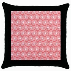 Coral Pink Gerbera Daisy Vector Tile Pattern Throw Pillow Case (Black)