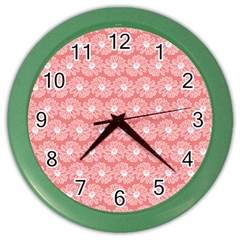 Coral Pink Gerbera Daisy Vector Tile Pattern Color Wall Clock