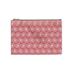 Coral Pink Gerbera Daisy Vector Tile Pattern Cosmetic Bag (Medium)