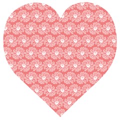 Coral Pink Gerbera Daisy Vector Tile Pattern Wooden Puzzle Heart by GardenOfOphir