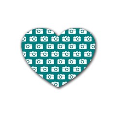 Modern Chic Vector Camera Illustration Pattern Rubber Heart Coaster (4 Pack) by GardenOfOphir