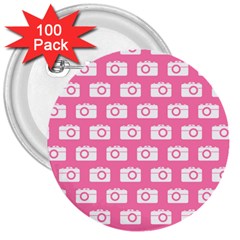 Pink Modern Chic Vector Camera Illustration Pattern 3  Buttons (100 Pack) 
