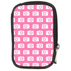 Pink Modern Chic Vector Camera Illustration Pattern Compact Camera Leather Case