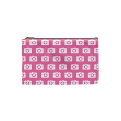 Pink Modern Chic Vector Camera Illustration Pattern Cosmetic Bag (small) by GardenOfOphir