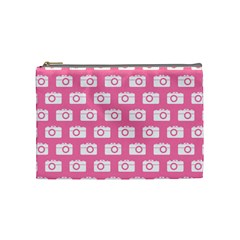 Pink Modern Chic Vector Camera Illustration Pattern Cosmetic Bag (medium) by GardenOfOphir