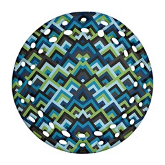 Trendy Chic Modern Chevron Pattern Round Filigree Ornament (two Sides) by GardenOfOphir