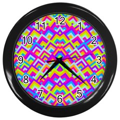 Colorful Trendy Chic Modern Chevron Pattern Wall Clock (black) by GardenOfOphir