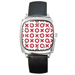 Pattern Xoxo Red White Love Square Metal Watch by Jancukart