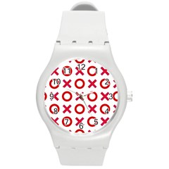 Pattern Xoxo Red White Love Round Plastic Sport Watch (m) by Jancukart