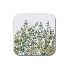 Gold And Green Eucalyptus Leaves Rubber Coaster (square) by Jack14