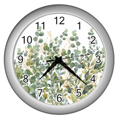 Gold And Green Eucalyptus Leaves Wall Clock (silver) by Jack14