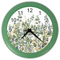 Gold And Green Eucalyptus Leaves Color Wall Clock