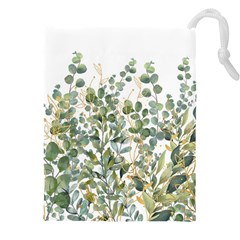 Gold And Green Eucalyptus Leaves Drawstring Pouch (5xl) by Jack14