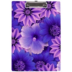 Pattern Floral Flora Flower Flowers Blue Violet Patterns A4 Acrylic Clipboard by Jancukart