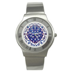 Art Pattern Design Blue Old Style Stainless Steel Watch by Jancukart