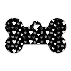 Hearts Snowflakes Black Background Dog Tag Bone (one Side) by Jancukart