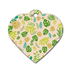 Tropical Leaf Leaves Palm Green Dog Tag Heart (two Sides) by Jancukart