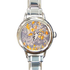 Fabric Floral Background Round Italian Charm Watch by Jancukart