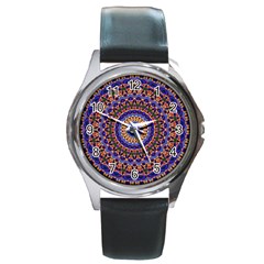 Mandala Kaleidoscope Background Round Metal Watch