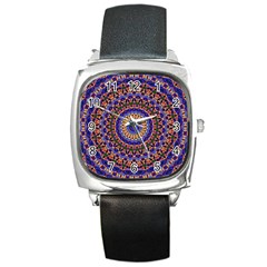 Mandala Kaleidoscope Background Square Metal Watch