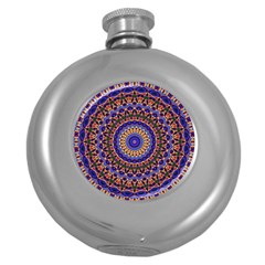 Mandala Kaleidoscope Background Round Hip Flask (5 oz)