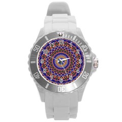 Mandala Kaleidoscope Background Round Plastic Sport Watch (L)