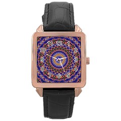 Mandala Kaleidoscope Background Rose Gold Leather Watch 