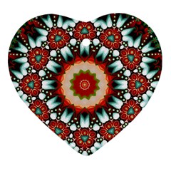 Kaleidoscope Floral Pattern Rosette Heart Ornament (two Sides) by Jancukart